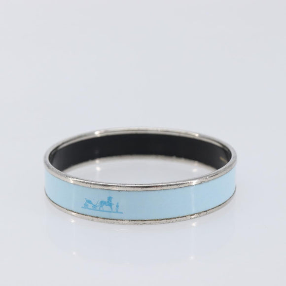 HERMES Emaille PM Bracelet Metal Light Blue Silver Auth 214750