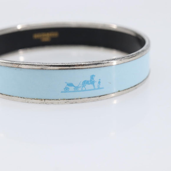 HERMES Emaille PM Bracelet Metal Light Blue Silver Auth 214750