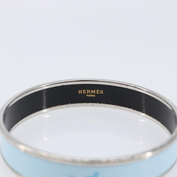HERMES Emaille PM Bracelet Metal Light Blue Silver Auth 214750