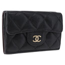 CHANEL Matelasse Trifold Wallet Caviar Skin Black Gold CC Auth 214753-1
