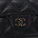 CHANEL Matelasse Trifold Wallet Caviar Skin Black Gold CC Auth 214753-13