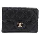 CHANEL Matelasse Trifold Wallet Caviar Skin Black Gold CC Auth 214753-2