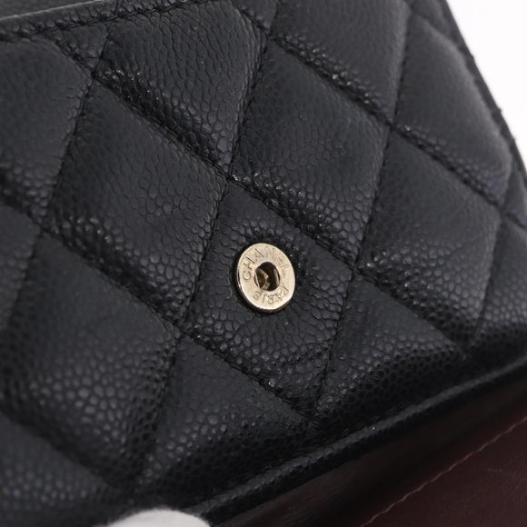 CHANEL Matelasse Trifold Wallet Caviar Skin Black Gold CC Auth 214753