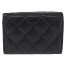 CHANEL Matelasse Trifold Wallet Caviar Skin Black Gold CC Auth 214753-3