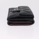 CHANEL Matelasse Trifold Wallet Caviar Skin Black Gold CC Auth 214753-4