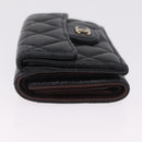 CHANEL Matelasse Trifold Wallet Caviar Skin Black Gold CC Auth 214753-6