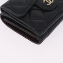 CHANEL Matelasse Trifold Wallet Caviar Skin Black Gold CC Auth 214753-9