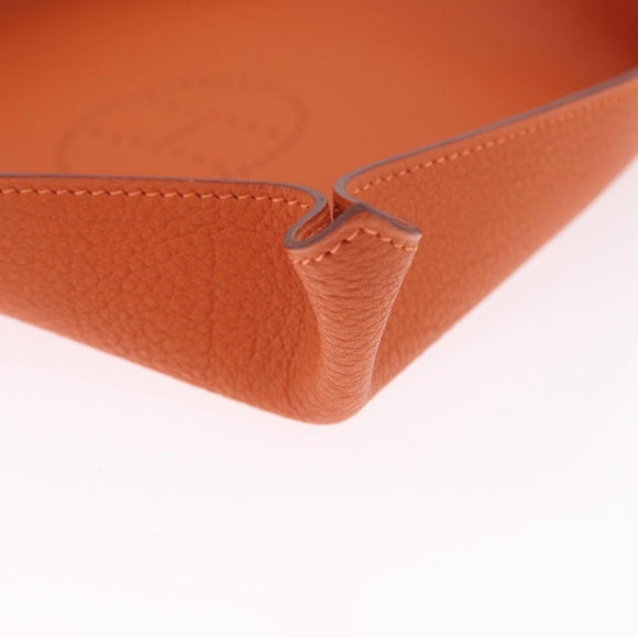 HERMES Mail Tray Decorative Trays Leather Orange Silver Auth 214756