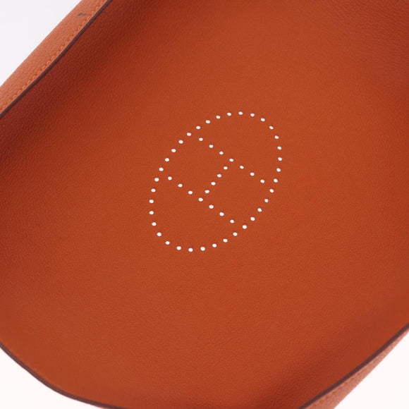 HERMES Mail Tray Decorative Trays Leather Orange Silver Auth 214756