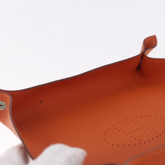 HERMES Mail Tray Decorative Trays Leather Orange Silver Auth 214756