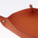 HERMES Mail Tray Decorative Trays Leather Orange Silver Auth 214756-14