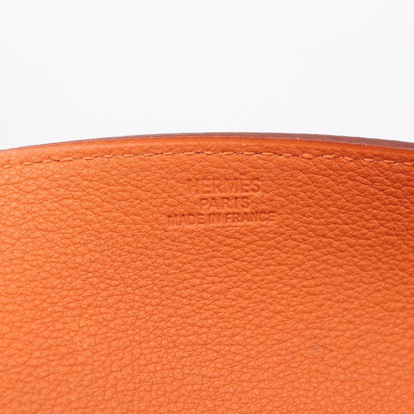 HERMES Mail Tray Decorative Trays Leather Orange Silver Auth 214756