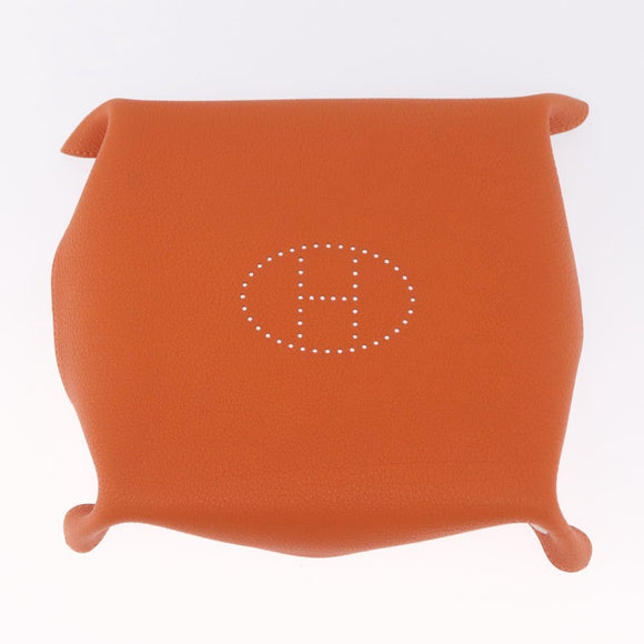 HERMES Mail Tray Decorative Trays Leather Orange Silver Auth 214756