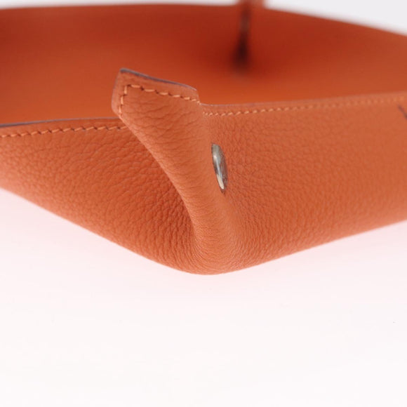 HERMES Mail Tray Decorative Trays Leather Orange Silver Auth 214756