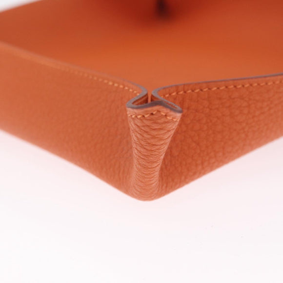 HERMES Mail Tray Decorative Trays Leather Orange Silver Auth 214756