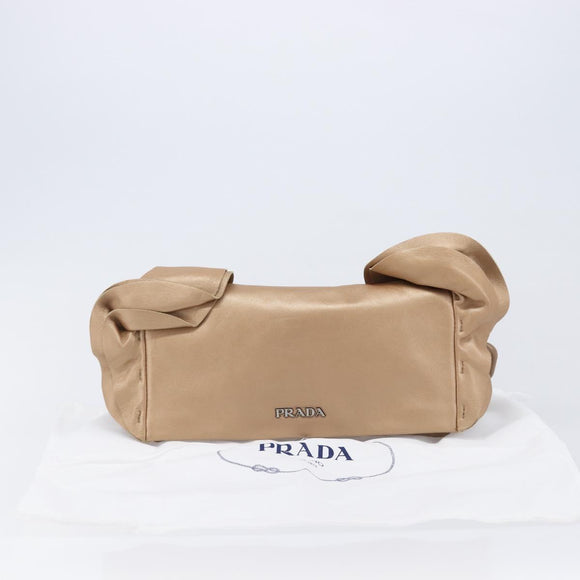 PRADA Chain Shoulder Bag Leather Gold Silver Auth 214757V