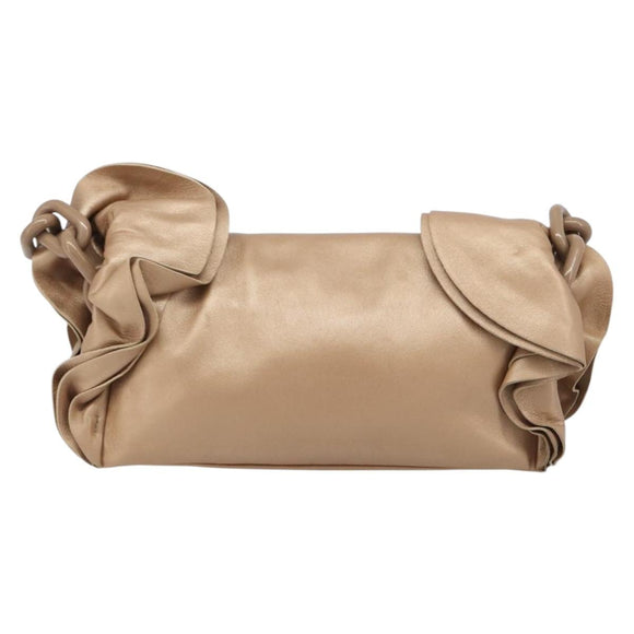 PRADA Chain Shoulder Bag Leather Gold Silver Auth 214757V