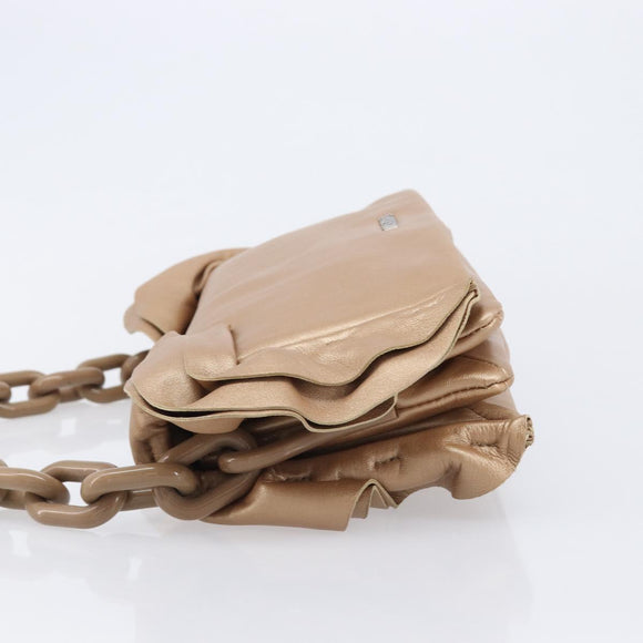 PRADA Chain Shoulder Bag Leather Gold Silver Auth 214757V