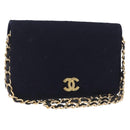 CHANEL Matelasse Chain Shoulder Bag Cotton Navy Gold CC Auth 214759-1