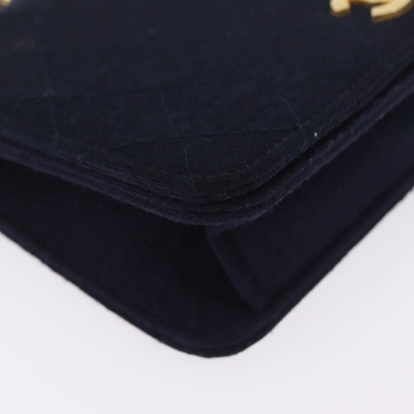 CHANEL Matelasse Chain Shoulder Bag Cotton Navy Gold CC Auth 214759