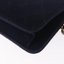 CHANEL Matelasse Chain Shoulder Bag Cotton Navy Gold CC Auth 214759-14