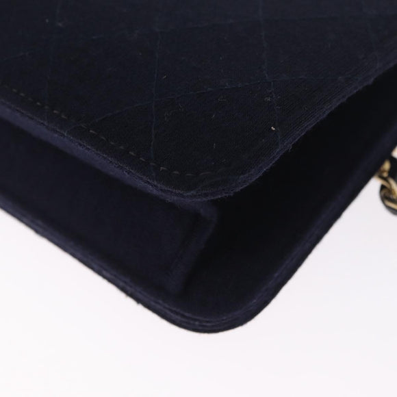 CHANEL Matelasse Chain Shoulder Bag Cotton Navy Gold CC Auth 214759