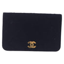 CHANEL Matelasse Chain Shoulder Bag Cotton Navy Gold CC Auth 214759-2