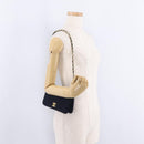 CHANEL Matelasse Chain Shoulder Bag Cotton Navy Gold CC Auth 214759-26