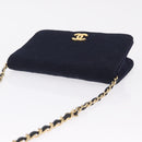 CHANEL Matelasse Chain Shoulder Bag Cotton Navy Gold CC Auth 214759-7