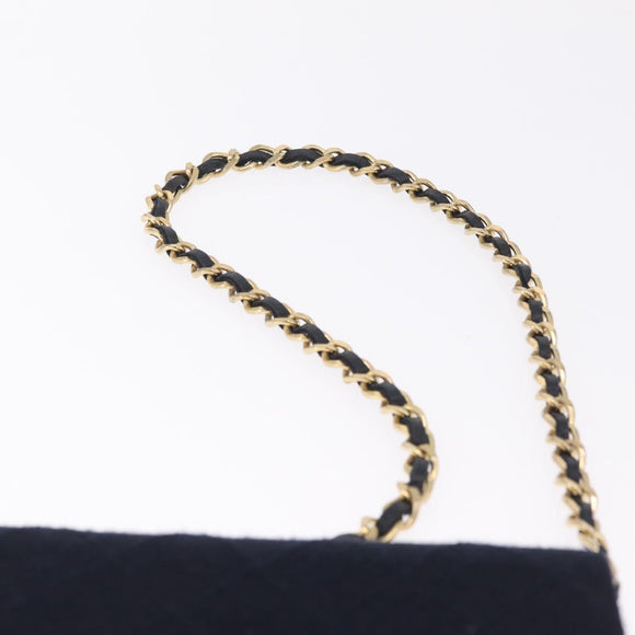 CHANEL Matelasse Chain Shoulder Bag Cotton Navy Gold CC Auth 214759