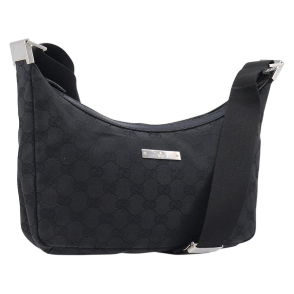 GUCCI GG Canvas Shoulder Bag Black Silver 35098 Auth 214765A