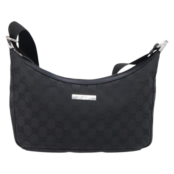 GUCCI GG Canvas Shoulder Bag Black Silver 35098 Auth 214765A