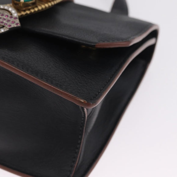 Miu Miu Madras Shoulder Bag Leather Black Gold Auth 214768A