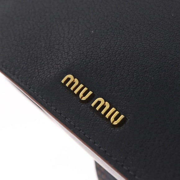 Miu Miu Madras Shoulder Bag Leather Black Gold Auth 214768A