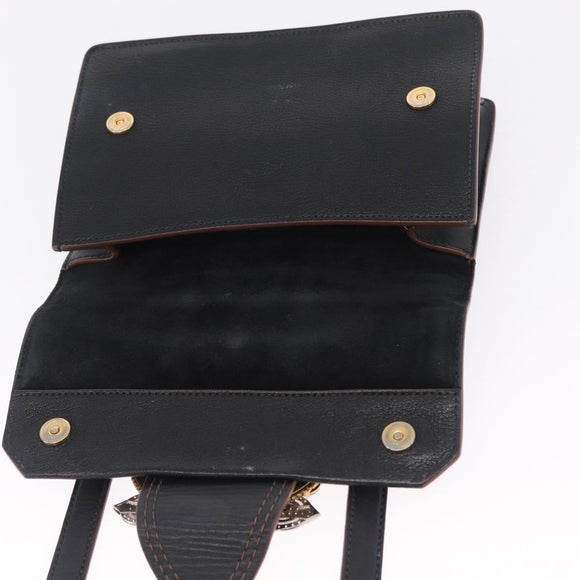 Miu Miu Madras Shoulder Bag Leather Black Gold Auth 214768A