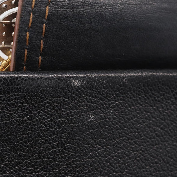 Miu Miu Madras Shoulder Bag Leather Black Gold Auth 214768A