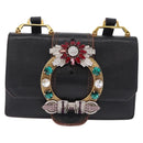 Miu Miu Madras Shoulder Bag Leather Black Gold Auth 214768A-2