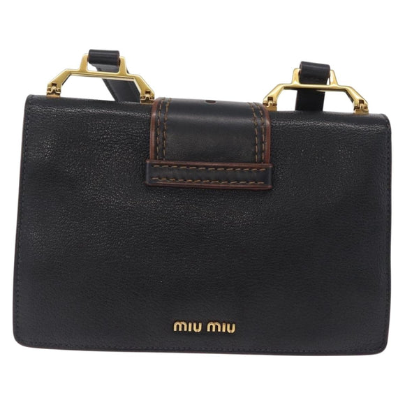Miu Miu Madras Shoulder Bag Leather Black Gold Auth 214768A