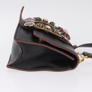 Miu Miu Madras Shoulder Bag Leather Black Gold Auth 214768A-4