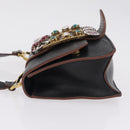 Miu Miu Madras Shoulder Bag Leather Black Gold Auth 214768A-5