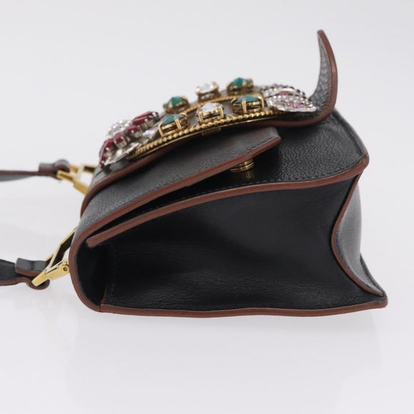 Miu Miu Madras Shoulder Bag Leather Black Gold Auth 214768A