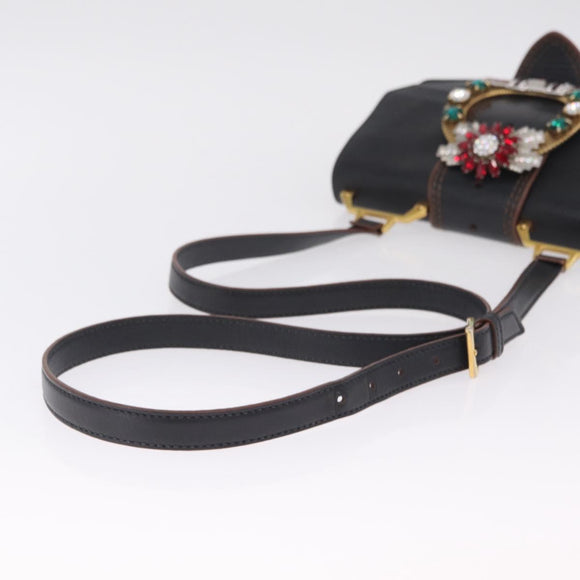 Miu Miu Madras Shoulder Bag Leather Black Gold Auth 214768A