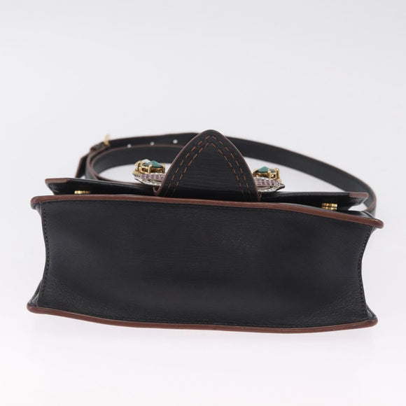 Miu Miu Madras Shoulder Bag Leather Black Gold Auth 214768A