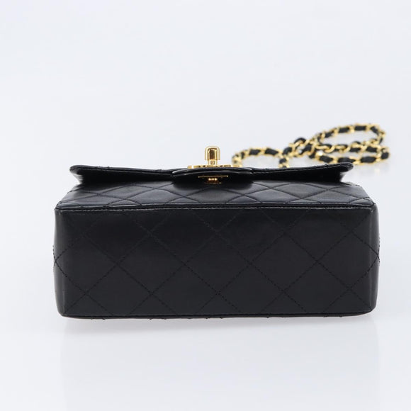 CHANEL Mini Matelasse 17 Chain Bag Lamb Skin Black Gold CC Auth 214790SV