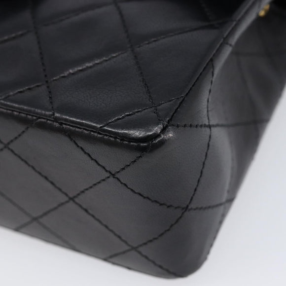 CHANEL Mini Matelasse 17 Chain Bag Lamb Skin Black Gold CC Auth 214790SV