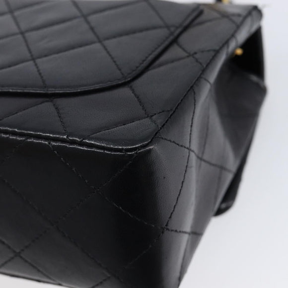 CHANEL Mini Matelasse 17 Chain Bag Lamb Skin Black Gold CC Auth 214790SV
