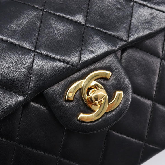 CHANEL Mini Matelasse 17 Chain Bag Lamb Skin Black Gold CC Auth 214790SV