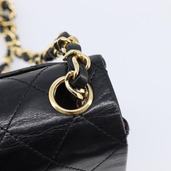 CHANEL Mini Matelasse 17 Chain Bag Lamb Skin Black Gold CC Auth 214790SV