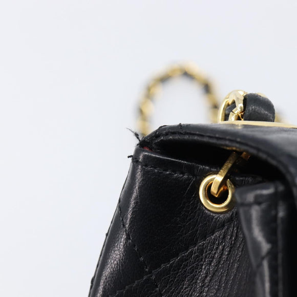 CHANEL Mini Matelasse 17 Chain Bag Lamb Skin Black Gold CC Auth 214790SV