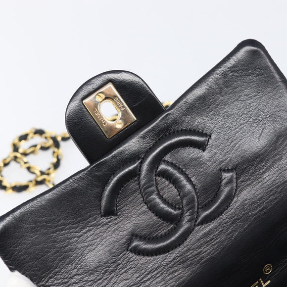 CHANEL Mini Matelasse 17 Chain Bag Lamb Skin Black Gold CC Auth 214790SV